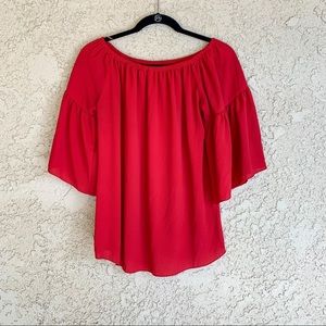 Tyche Red Off the Shoulder Flowy Sleeve Top